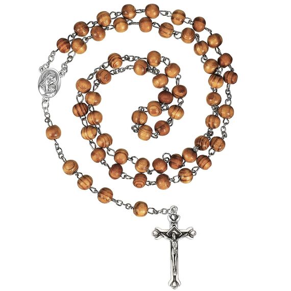 HICARER Holz Rosenkranz Schmuck Taufe Kugelkette Gebetskette Katholisch Hölzerne Kette Holz Kruzifix Medaille für Herren Damen Christliche