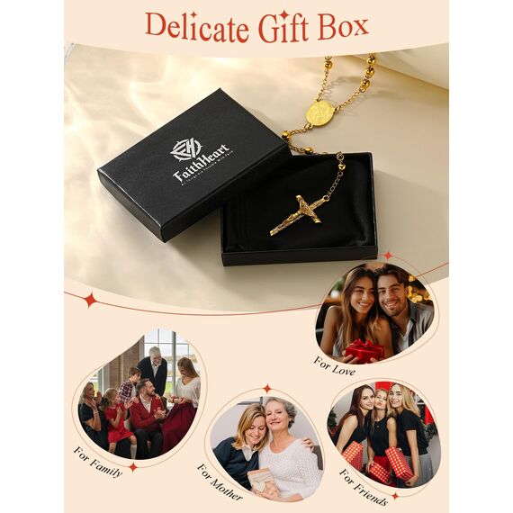 FaithHeart Rosenkranz Kette Herren Damen Kreuzkette Rosenkranzkette Auto Erzengel Michael Halskette Edelstahlkette Orthodoxes Kreuz Rosary Necklace Schutz Amulett Schmuck
