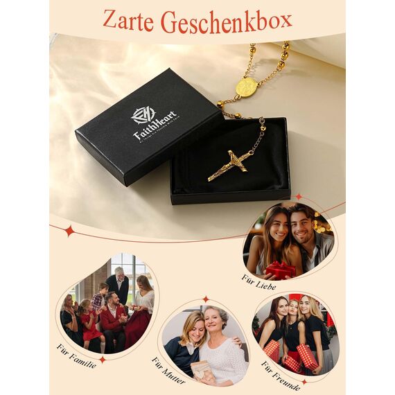 FaithHeart Rosenkranz Halskette für Damen Herren Orthodoxes Kreuzkette Edelstahl Rosenkranzkette Lange Jesus Kette mit Maria Gebetskette Silber Wundertätige Medaille Rosary Necklace Schmuck