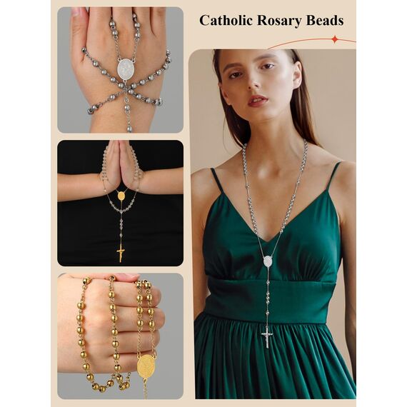 FaithHeart Rosenkranz Kette Herren Damen Kreuzkette Rosenkranzkette Auto Erzengel Michael Halskette Edelstahlkette Orthodoxes Kreuz Rosary Necklace Schutz Amulett Schmuck