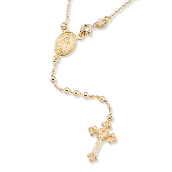 Miabella 18 Karat Gold über Sterling Silber italienischen Rosenkranz Bead Kreuz Y Halskette Kette für Frauen Männer, 20 Zoll