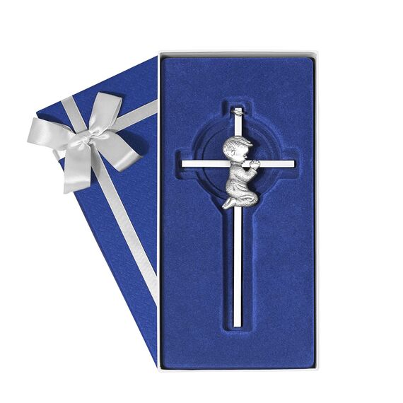 Wandkreuz für Jungen, silberfarben, 15,2 cm
