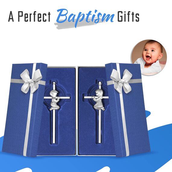 Silberne Wand Junge und Mädchen Kreuz Segen Baby 15,2 cm Silber