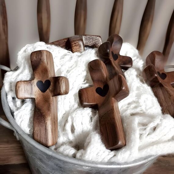 Yookin Cross My Heart/Ermutigungsgeschenk, Holzkreuz, Fidget zum Festhalten, Festhalten und Beten, religiöses Geschenk (schwarz, 10 Stück)