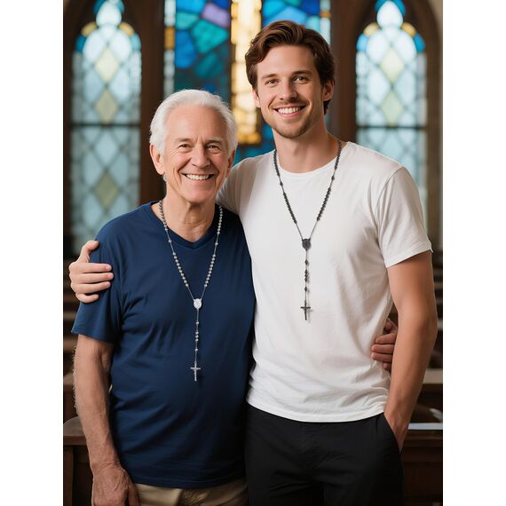 FaithHeart Rosenkranz Kette Herren Damen Kreuzkette Rosenkranzkette Auto Erzengel Michael Halskette Edelstahlkette Orthodoxes Kreuz Rosary Necklace Schutz Amulett Schmuck