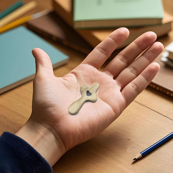 Atlodas Kreuz mein Herz, Ermutigungsgeschenk, lindert Angstgefühle, Komfort zum Umklammern, Festhalten und Beten, Taschen-Olivenholz-Kreuz, religiöses Geschenk für Kinder und Erwachsene (B, 10 Stück)