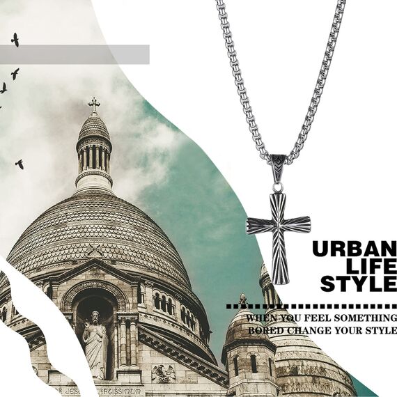 Flongo Frauen Kreuz Kette Männer Anhänger Rosenkranz ägyptisch Ankh Kreuz Halskette Silber Jahrgang Damen Herren-Accessoires