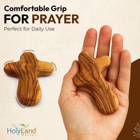 Holy Land Market Komfort-/Haltekreuz auch Palm- oder Handkreuz genannt, mit Samtbeutel und zwei Urkunden (10.2 cm) (50)