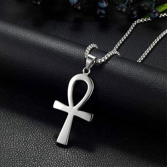 Flongo Frauen Kreuz Kette Männer Anhänger Rosenkranz ägyptisch Ankh Kreuz Halskette Silber Jahrgang Damen Herren-Accessoires