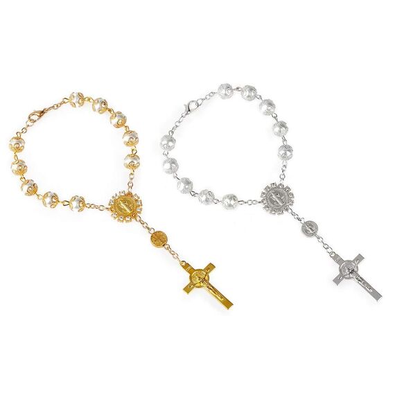 Fontee® 2 Stück Katholisches Armband für Frauen, Kreuz Armbänder Katholischer Rosenkranz Jesus Anhänger, Ostern, Thanksgiving und Weihnachten, Gold und Silber