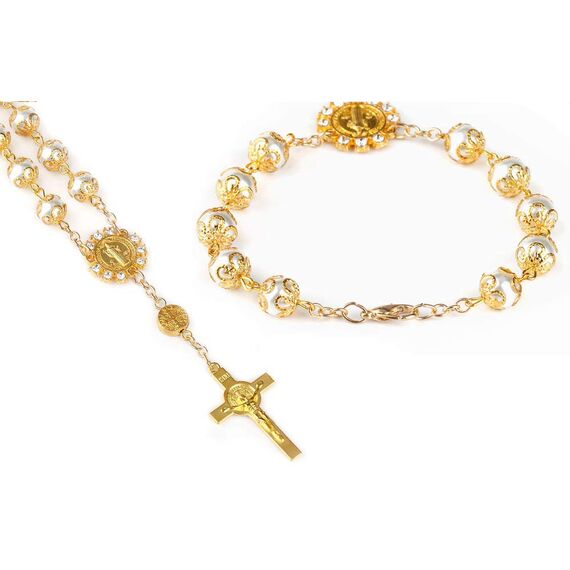 Fontee® 2 Stück Katholisches Armband für Frauen, Kreuz Armbänder Katholischer Rosenkranz Jesus Anhänger, Ostern, Thanksgiving und Weihnachten, Gold und Silber