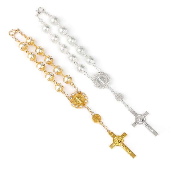 Fontee® 2 Stück Katholisches Armband für Frauen, Kreuz Armbänder Katholischer Rosenkranz Jesus Anhänger, Ostern, Thanksgiving und Weihnachten, Gold und Silber