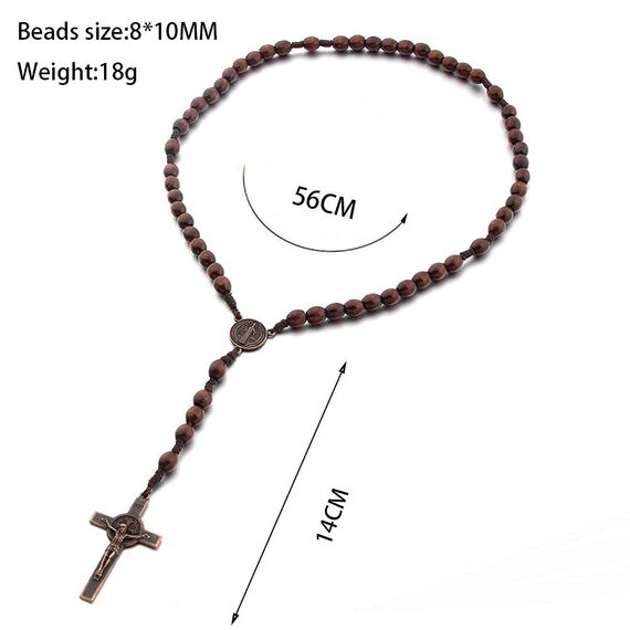 Jiali Q 2 Stück Holzrosenkränze, katholischer Rosenkranz, handgefertigt, Kruzifix-Halskette, religiöser Schmuck, 1 dunkel + 1 hell