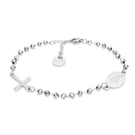 SAGA GIOIELLI® Armband Rosenkranz versilberte Kristalle Stahl Unisex, 21 centimeters, Kristall