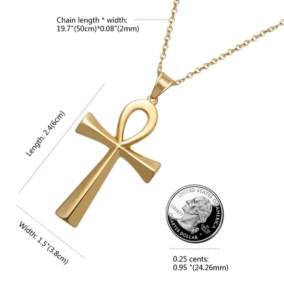 Flongo Herren-Kette Männer Anhänger Damen Halskette, Edelstahl Halskette mit Egyptian Ägyptisches Zeichen Anch o. Ankh Kreuz Kruzifix Anhänger Gold