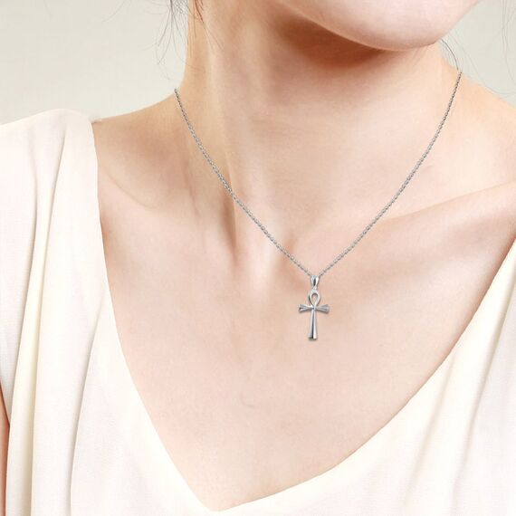 Flongo Herren-Kette Männer Anhänger Damen Halskette, Edelstahl Halskette mit Egyptian Ägyptisches Zeichen Anch o. Ankh Kreuz Kruzifix Anhänger Silber