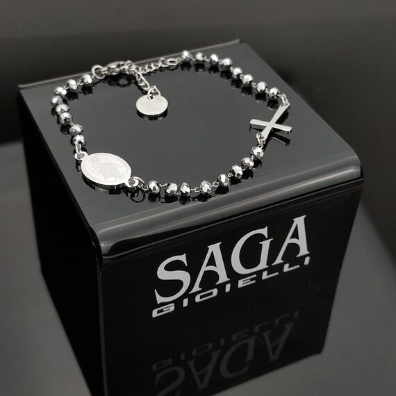 SAGA GIOIELLI® Armband Rosenkranz versilberte Kristalle Stahl Unisex, 21 centimeters, Kristall