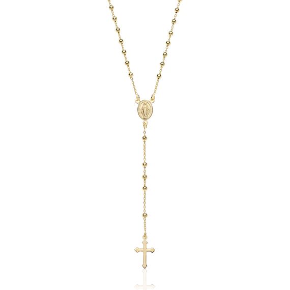 AKA Gioielli® - Rosenkranz Halskette 925 Silber 18 Karat Vergoldet mit Jungfrau Maria und Kreuz anhänger für Damen und Herren