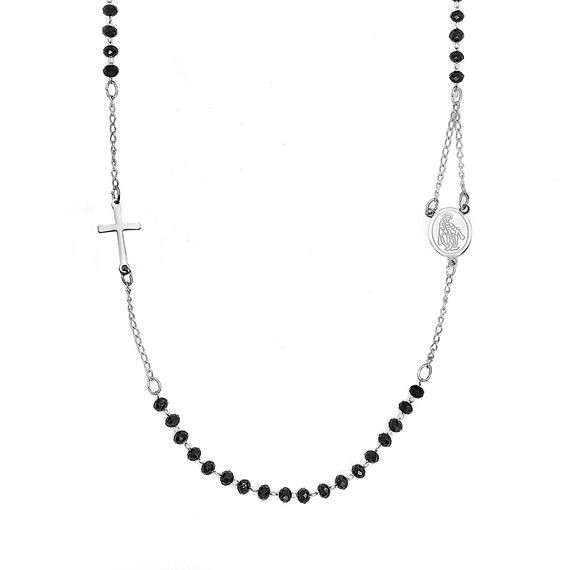 SAGA GIOIELLI® Unisex Rosenkranz Halskette mit schwarzen Kristallen aus Stahl