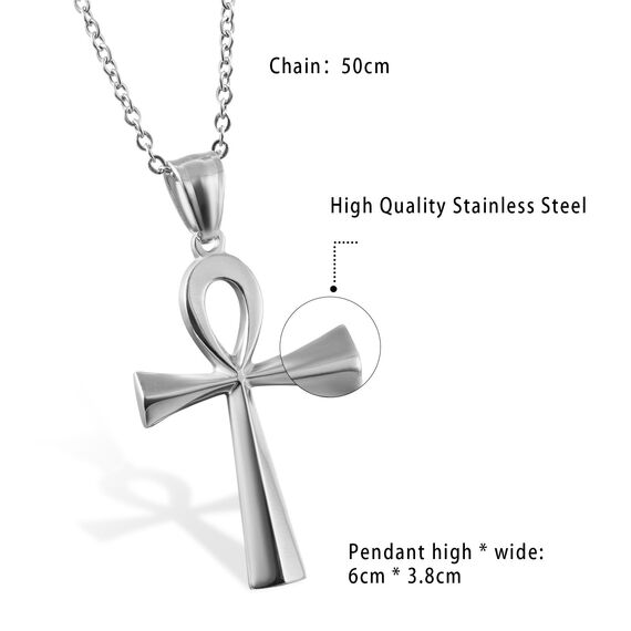 Flongo Herren-Kette Männer Anhänger Damen Halskette, Edelstahl Halskette mit Egyptian Ägyptisches Zeichen Anch o. Ankh Kreuz Kruzifix Anhänger Silber