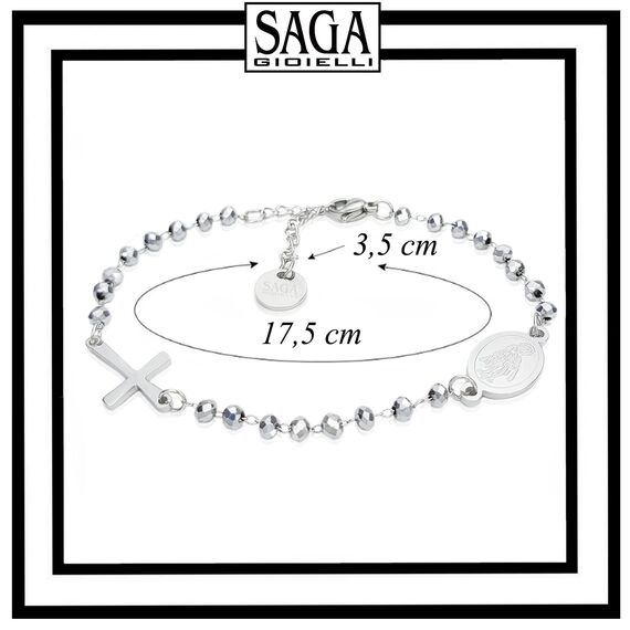 SAGA GIOIELLI® Armband Rosenkranz versilberte Kristalle Stahl Unisex, 21 centimeters, Kristall