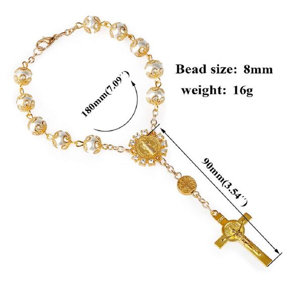 Fontee® 2 Stück Katholisches Armband für Frauen, Kreuz Armbänder Katholischer Rosenkranz Jesus Anhänger, Ostern, Thanksgiving und Weihnachten, Gold und Silber