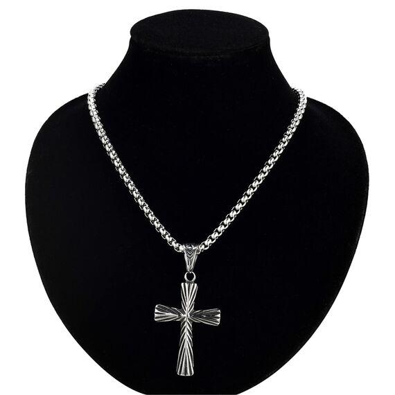 Flongo Frauen Kreuz Kette Männer Anhänger Rosenkranz ägyptisch Ankh Kreuz Halskette Silber Jahrgang Damen Herren-Accessoires