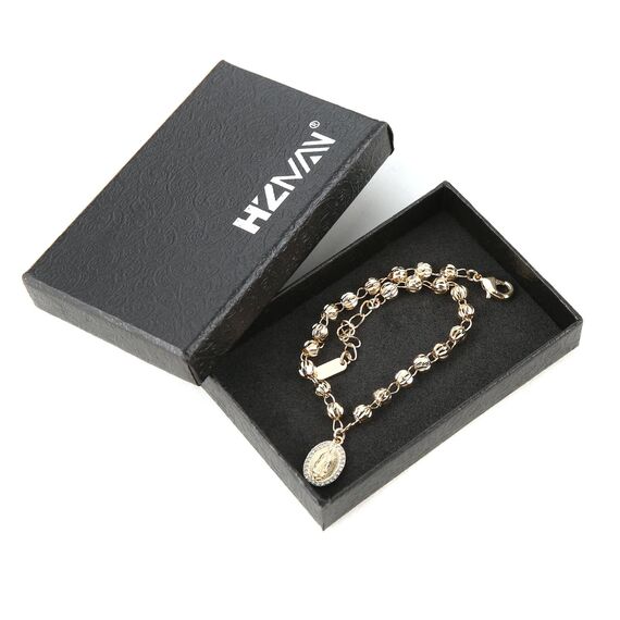 HZMAN 14K vergoldet Jungfrau Maria Rosenkranz Perlen Armband Dainty Jungfrau von Guadalupe verstellbare Link Armbänder für Damen Party Hochzeitsschmuck Geschenk