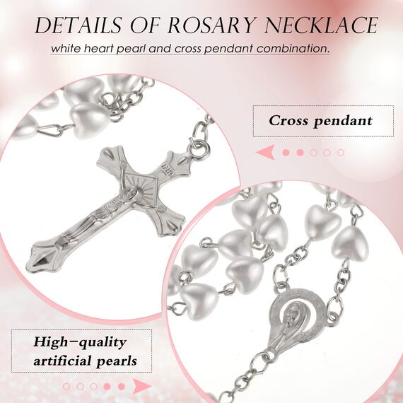 Otuuz Glas Rosenkranz Perlen Katholische Halskette Silber Metall Kruzifix Charme Taufe Rosenkranz Halskette Lange Heilige Gebetskette mit Medaille Kreuz und Kordelzug Samtbeutel für Damen Herren