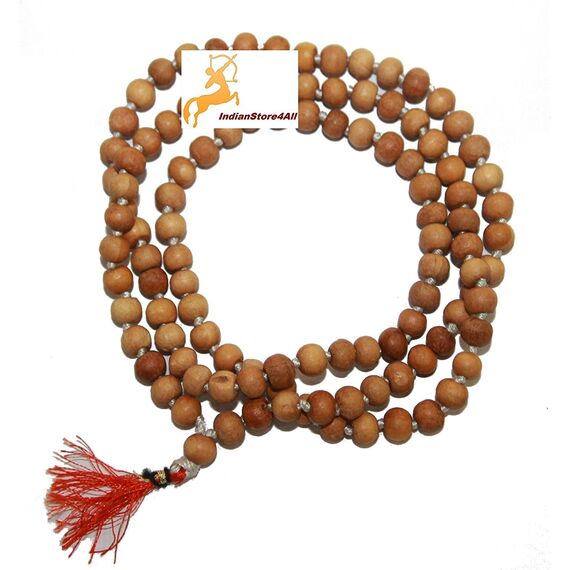 indianstore4all 8 mm Tulsi Heiliges Basilikum Japa Mala Gebetskette 108 Perlen Halskette handgeknotet. KARMA + 1 = 109. Gesegnet & energetisierte Hindu tibetisch-buddhistischen Subha Rosenkranz rot Tessel