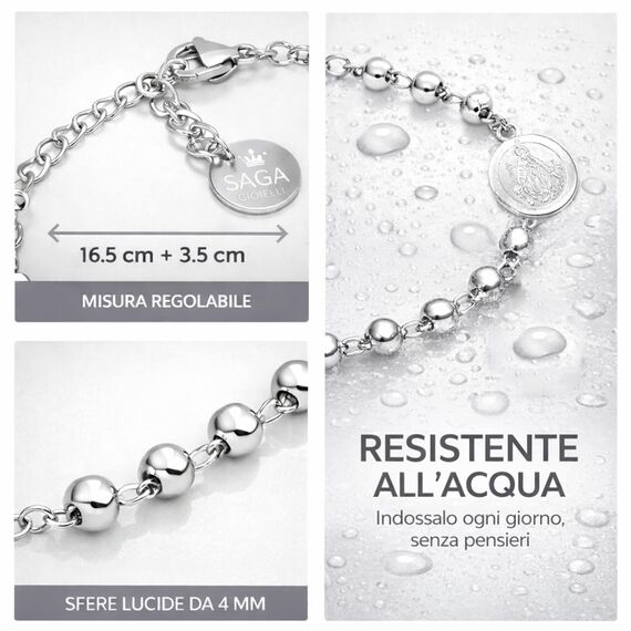 SAGA GIOIELLI® Armband für Herren und Damen, Rosenkranz, Silber, Stahl, Legierung, 5.73 cm (approximately), Legierter Stahl