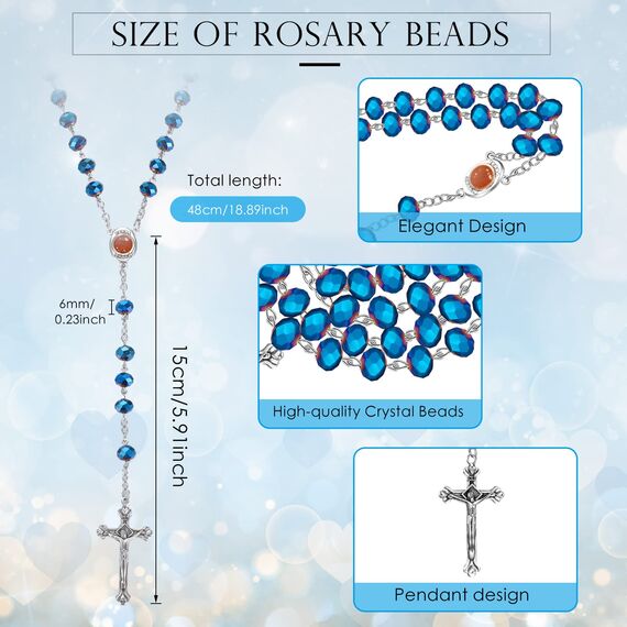 Yaomiao Blau Kristallperlen Rosenkranz Katholische Halskette Kreuz Rosenkranz Kugelkette Silber Kette Herren Damen Halsketten
