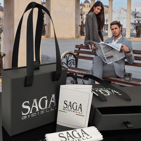 SAGA GIOIELLI® Unisex Rosenkranz Halskette mit schwarzen Kristallen aus Stahl