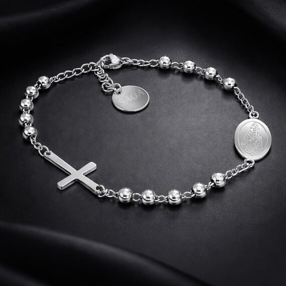 SAGA GIOIELLI® Armband für Herren und Damen, Rosenkranz, Silber, Stahl, Legierung, 5.73 cm (approximately), Legierter Stahl