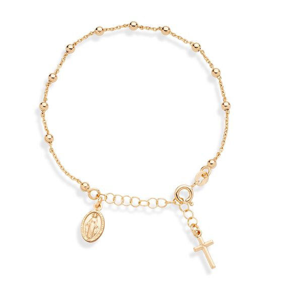 Miabella 18 Karat Gold über Sterling Silber italienischen Rosenkranz Kreuz Bead Charm Gliederkette Armband für Frauen Teen Girls, einstellbar 6-7 oder 7-8 Zoll 925 Made in Italy (7 "bis 8")