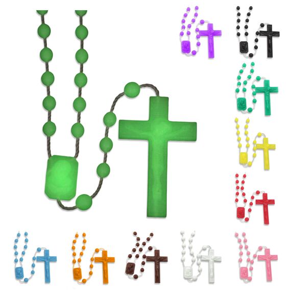 Kunststoff-Rosenkranzperlen, 100 Stück, leuchtet im Dunkeln, Kunststoff-Rosenkränze, hergestellt in Italien, einzeln verpackt für kirchliche und religiöse Veranstaltungen, hergestellt in Italien