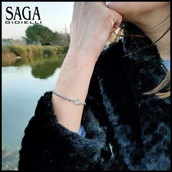SAGA GIOIELLI® Armband Rosenkranz versilberte Kristalle Stahl Unisex, 21 centimeters, Kristall