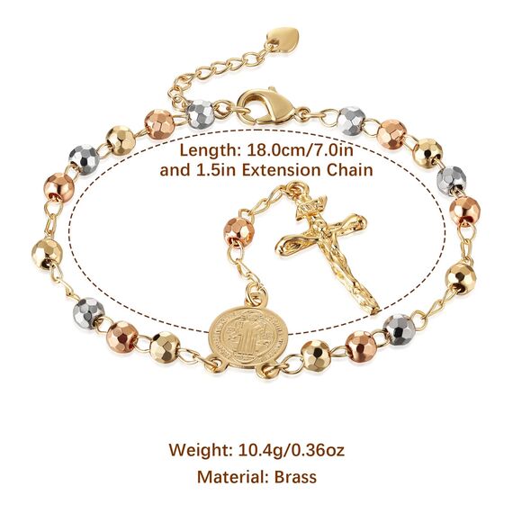 HZMAN St. Benedikt Rosenkranz Perlen Kreuz Exorzismus Armband verstellbares Link Armband für Frauen Schmuck Geschenk