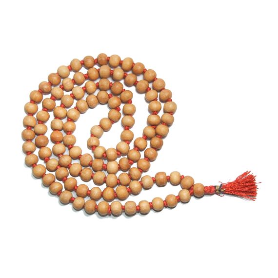 indianstore4all 8 mm Tulsi Heiliges Basilikum Japa Mala Gebetskette 108 Perlen Halskette handgeknotet. KARMA + 1 = 109. Gesegnet & energetisierte Hindu tibetisch-buddhistischen Subha Rosenkranz rot Tessel