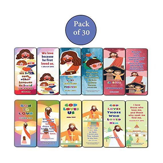 Lesezeichen für Kinder in der Schule, Bibelverse, 30 Stück (30-Pack) God Loves Christian Lesezeichen für Kinder, 30 Stück