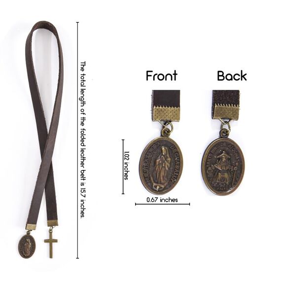 Donxote Bookmarks, Handmade Our Lady of Guadalupe Bookmark with Long Leather Straps, Oval Tag Christian Saint Book Mark, Holy Infant of Atocha (Style 6)