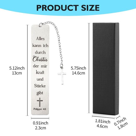 JOYIAL Christian Lesezeichen mit Bibelvers und Kreuz Anhänger Inspirierendes Lesezeichen Christliche Geschenke 1 Stück Silber Edelstahl 13 x 2.3 cm