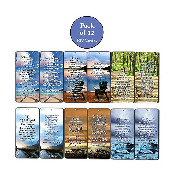 Most Highlighted Bible Verses Bookmarks Cards Bulk Set - KJV Version (12-Pack)- Religious Christian Inspirational Gifts to Encourage Men Women Boys Girls - Bible Study Sunday School War Room Decor