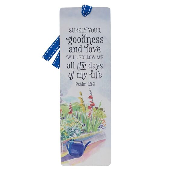 Christian Art Gifts Premium-Lesezeichen "Surely Goodness and Mercy" Psalm 23:6, Bibelvers, Blumengarten, inspirierendes Lesezeichen für Frauen, mit Band