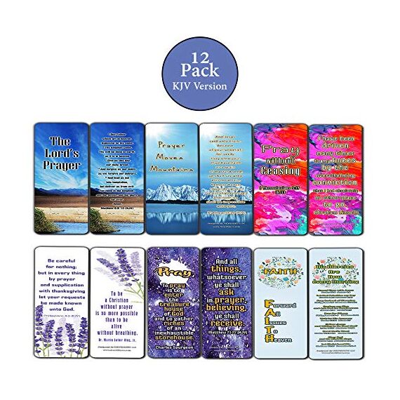 Christian Prayer Bookmarks - The Lord's Prayer (12-Pack) - Collection of Bible Verses for Daily Motivation - Reverence Bible Texts Sunday School Easter Baptism - Thanksgiving Christmas Rewards