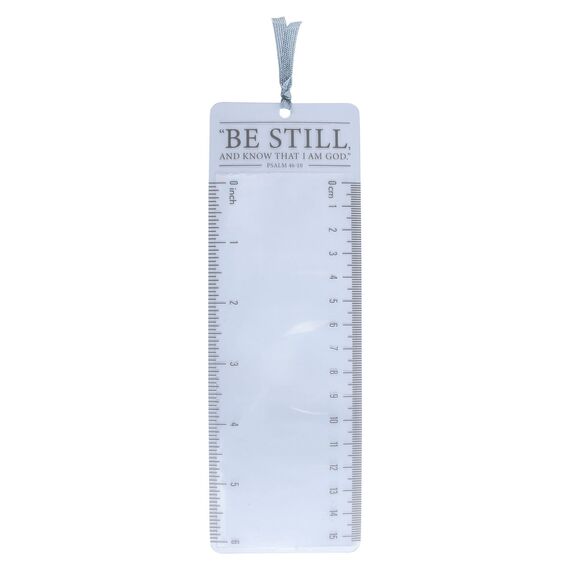 Christian Art Gifts Lesezeichen, Leselupe, für Männer, Frauen und Kinder: Be Still & Know – Psalm 46:10 inspirierender Bibelvers mit Lineal zum Messen und Satinband für Bücher und Bibeln