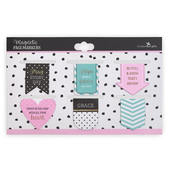 Christian Art Gifts Magnetische Schrift Lesezeichen Set für Männer und Frauen: Pray Every Day Inspirierende rosa und blaugrüne magnetische Bibelvers Pagemarker Set von 6 für Bibeln und Bücher,