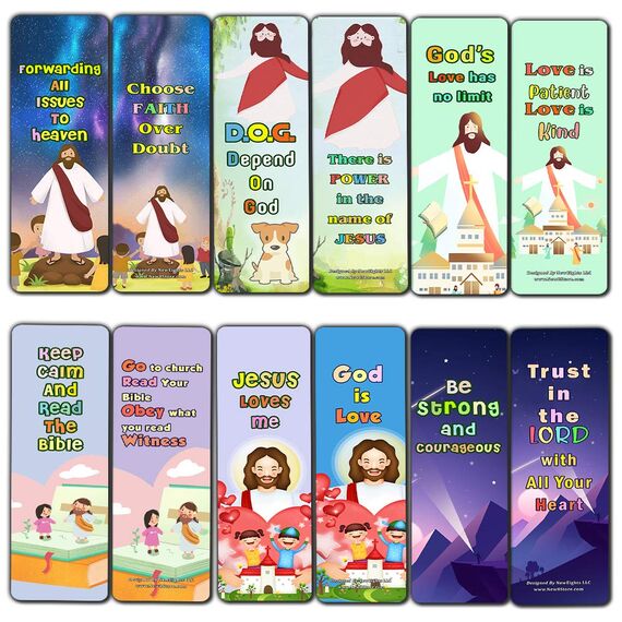 Christian Faith Lesezeichen für Kinder (12 Stück) – Sammlung von Bibelversen zur Verbesserung des Glaubens perfekt für die Kinder