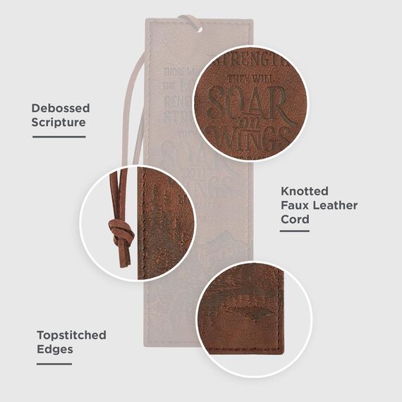 Christian Art Gifts Faux Leather Bookmark Soar On Wings Isaiah 40:31 Bible Verse, Brown