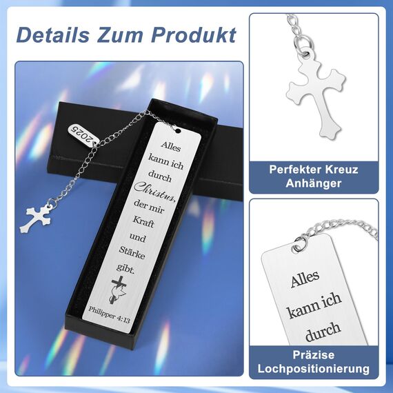 Kaluofan Bibel Lesezeichen, Metall, Silber, Kreuzanhänger, Inspirierend, 1 Stück
